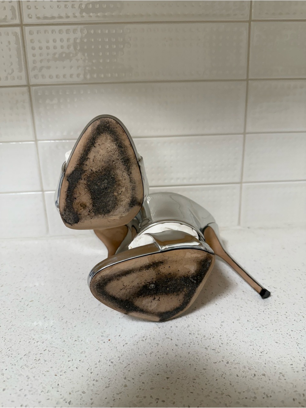 Giuseppe Zanotti Chrome Silver Mirrored Block Heel Sandals - Picture 3 of 5